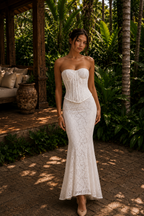 ETERNAL BLOOM | Abito midi 2 pezzi in pizzo floreale con corsetto