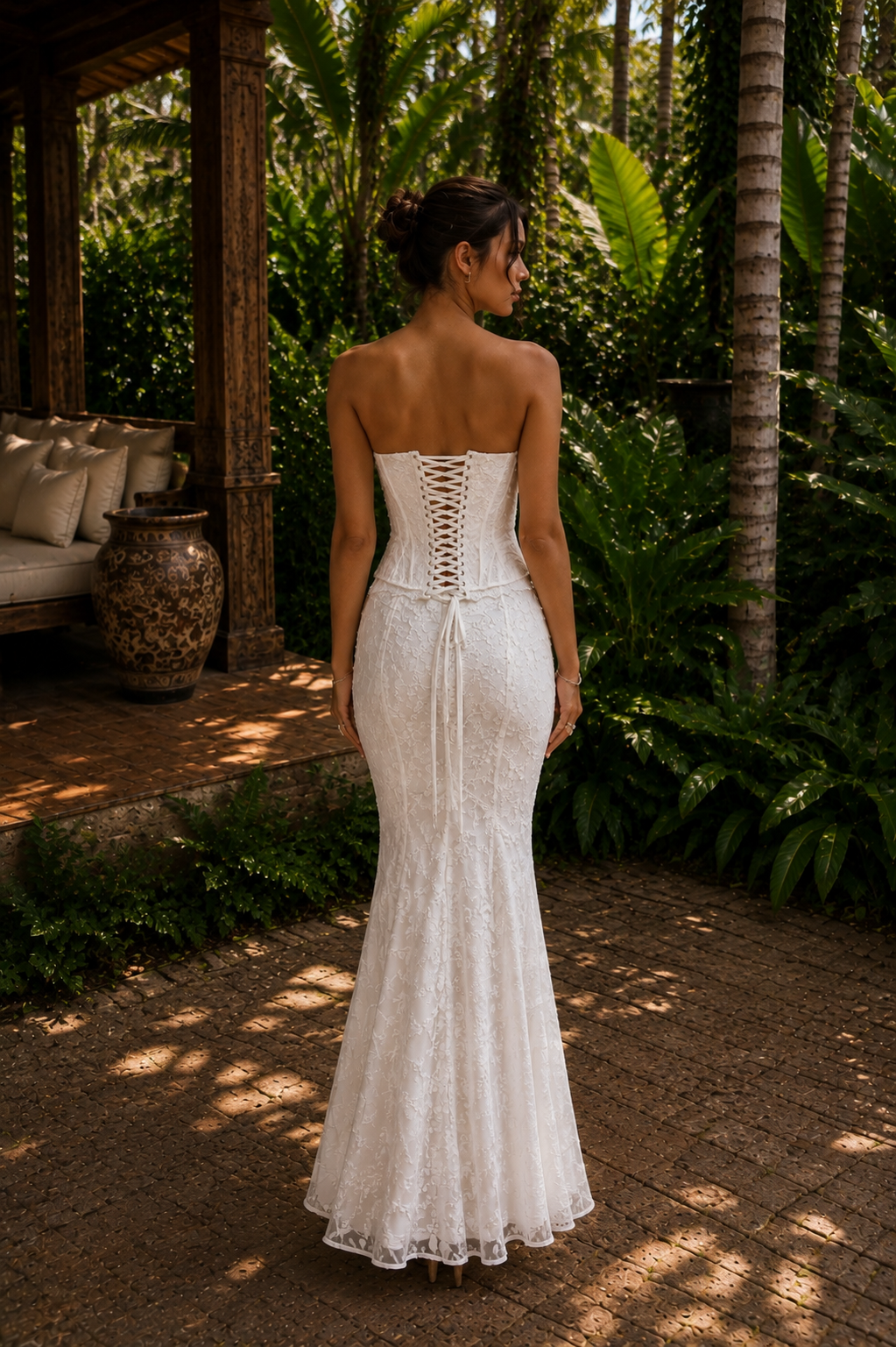 ETERNAL BLOOM | Abito midi 2 pezzi in pizzo floreale con corsetto