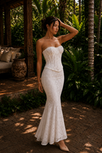 ETERNAL BLOOM | Abito midi 2 pezzi in pizzo floreale con corsetto