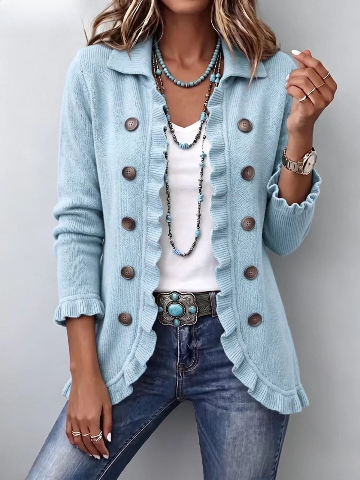 Cecilia | Chaqueta de Punto Azul Empolvado