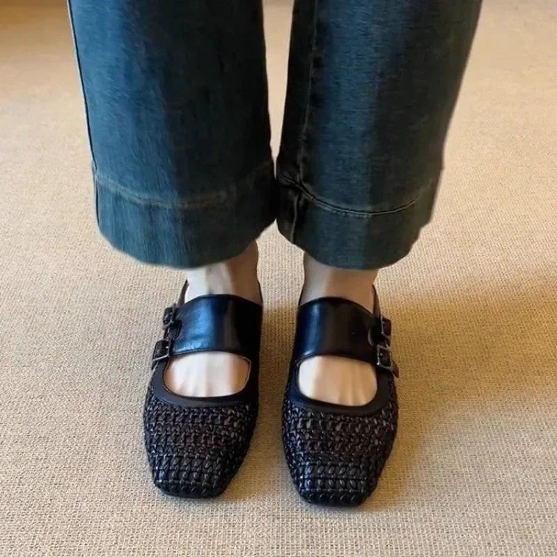 BELLAMONT™ | Sandalias de Cuña Tejidas con Punta Cuadrada