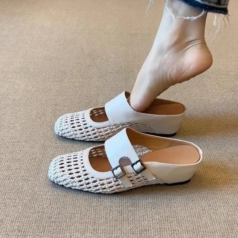 BELLAMONT™ | Sandalias de Cuña Tejidas con Punta Cuadrada