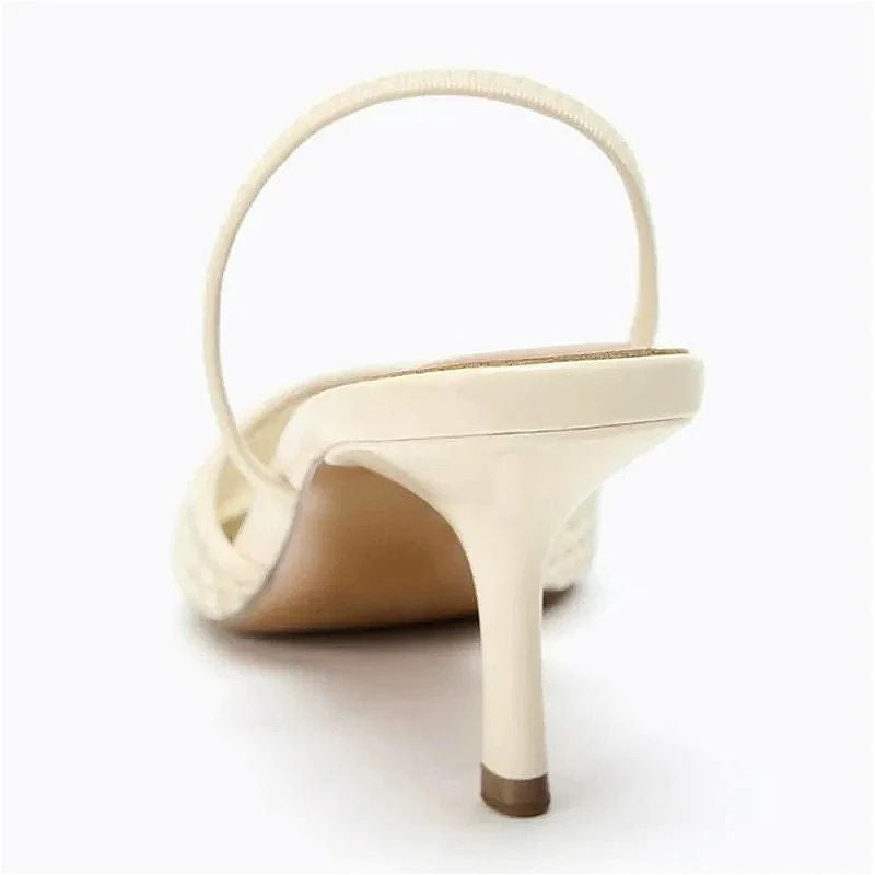 VENTORÉ™ | Sandalias de Tacón Alto con Cuentas y Malla Beige
