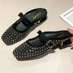 MONTAIGNE™ | Sandalias Tipo Mule con Punta Cuadrada y Pedrería de Malla