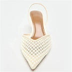 VENTORÉ™ | Sandalias de Tacón Alto con Cuentas y Malla Beige