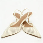 VENTORÉ™ | Sandalias de Tacón Alto con Cuentas y Malla Beige