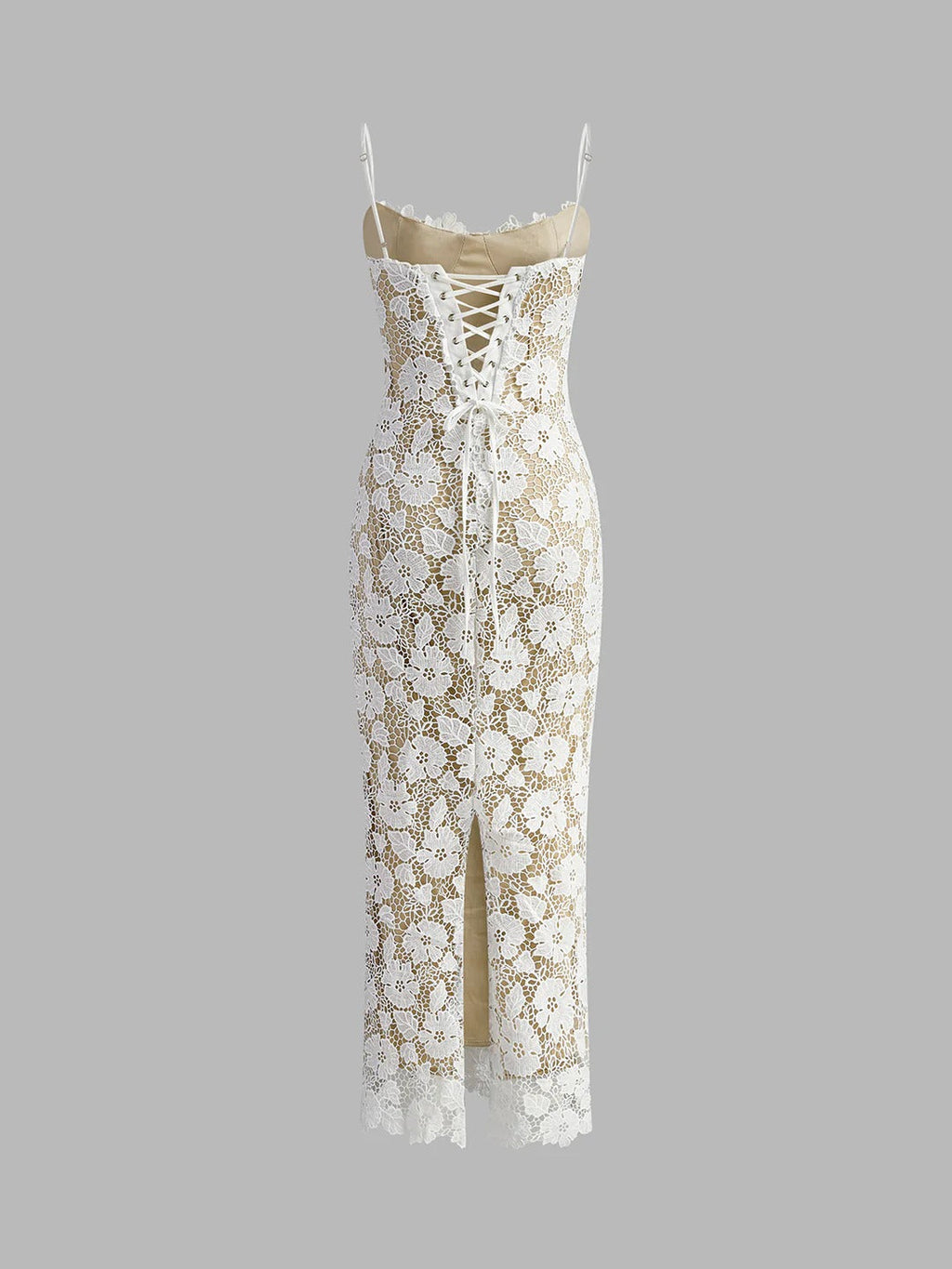 Vestido camisero de encaje de doble capa semitransparente