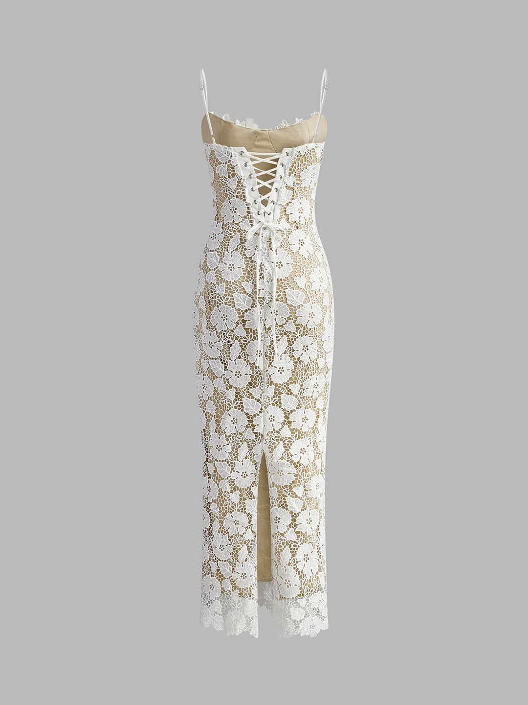 Vestido camisero de encaje de doble capa semitransparente