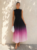 Vestido midi plisado sin mangas con degradado