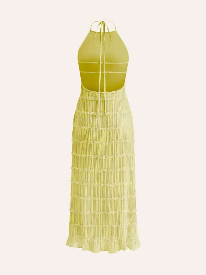 Vestido halter con tirantes y volantes en la espalda