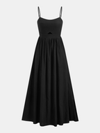 Vestido largo de algodón sin mangas con bolsillos y aberturas