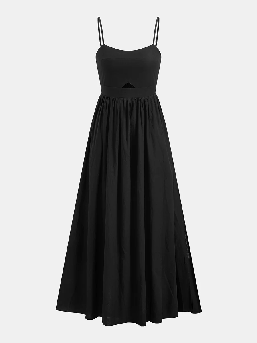 Vestido largo de algodón sin mangas con bolsillos y aberturas