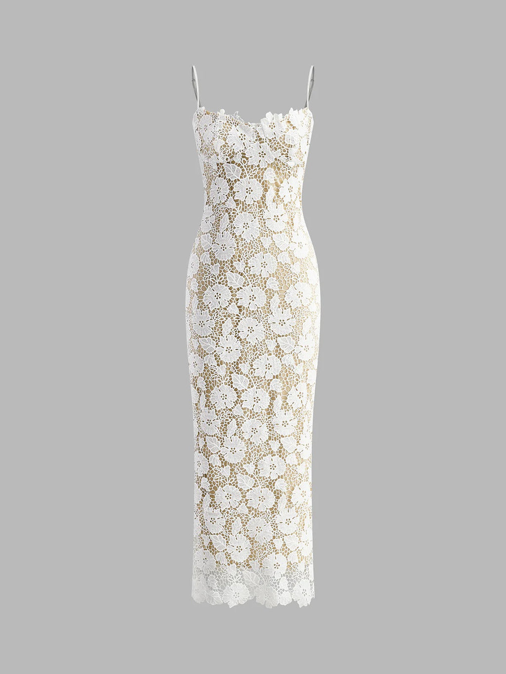 Vestido camisero de encaje de doble capa semitransparente
