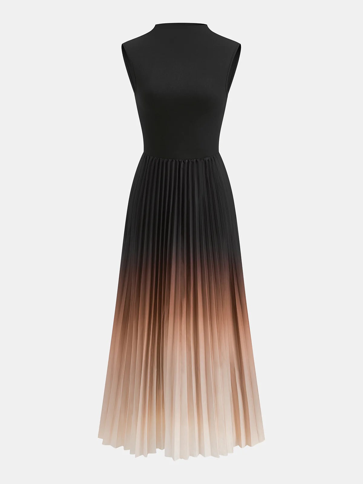 Vestido midi plisado sin mangas con degradado