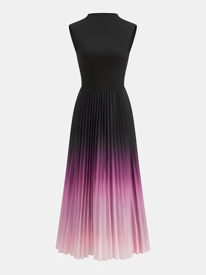 Vestido midi plisado sin mangas con degradado