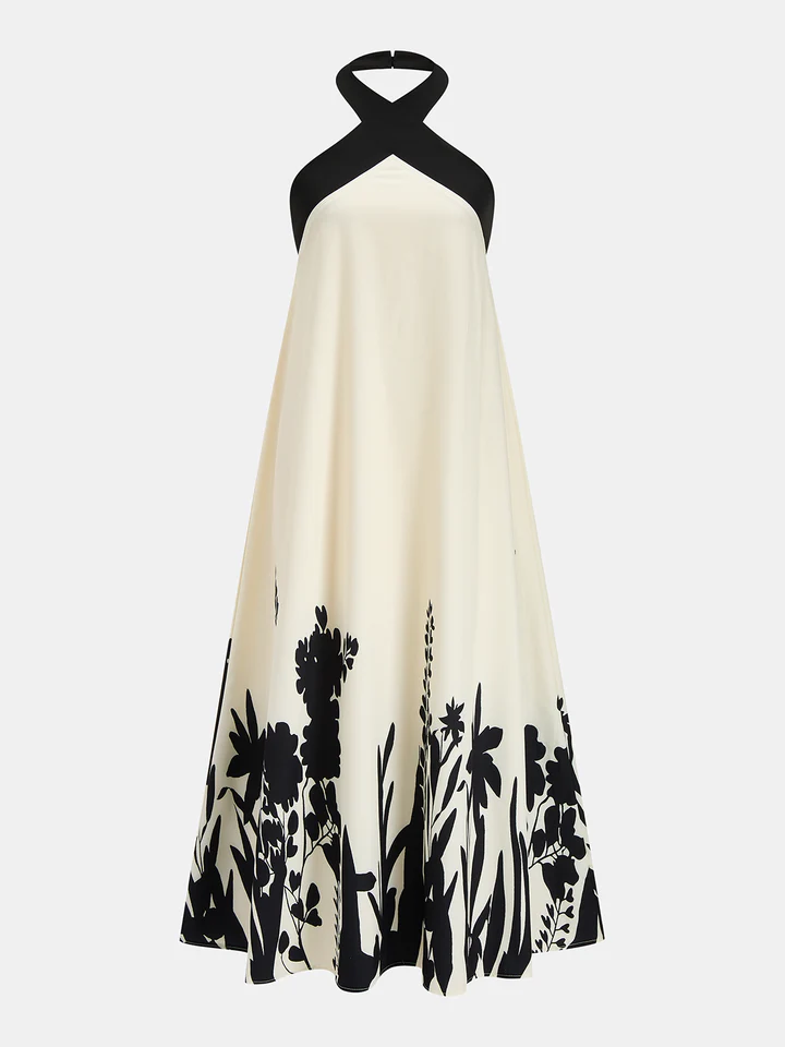 Vestido midi con estampado floral y cuello halter