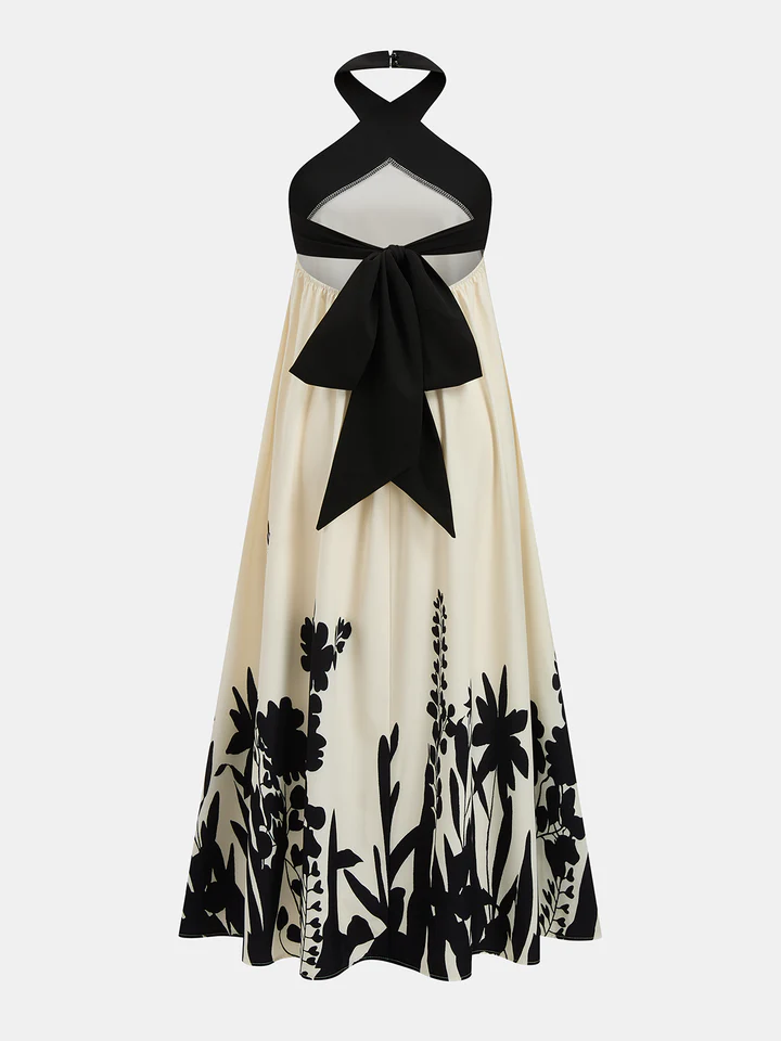 Vestido midi con estampado floral y cuello halter