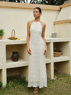 Vestido halter con tirantes y volantes en la espalda
