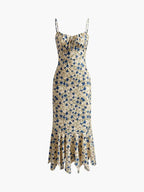 Vestido largo con estampado floral, bajo irregular y nudos