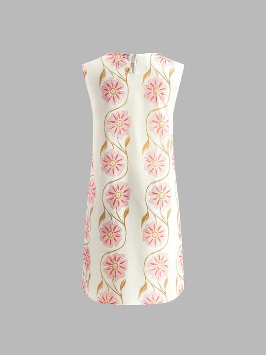 Vestido corto sin mangas con estampado romántico