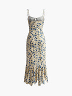 Vestido largo con estampado floral, bajo irregular y nudos