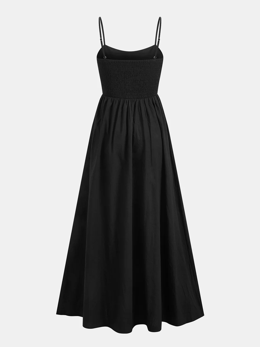 Vestido largo de algodón sin mangas con bolsillos y aberturas