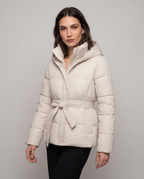 Chaqueta Acolchada Corta con Cinturón y Capucha