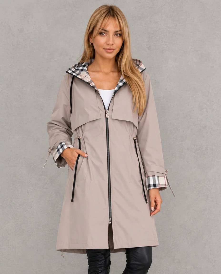Mabel | Parka Impermeable con Capucha y Detalles a Cuadros