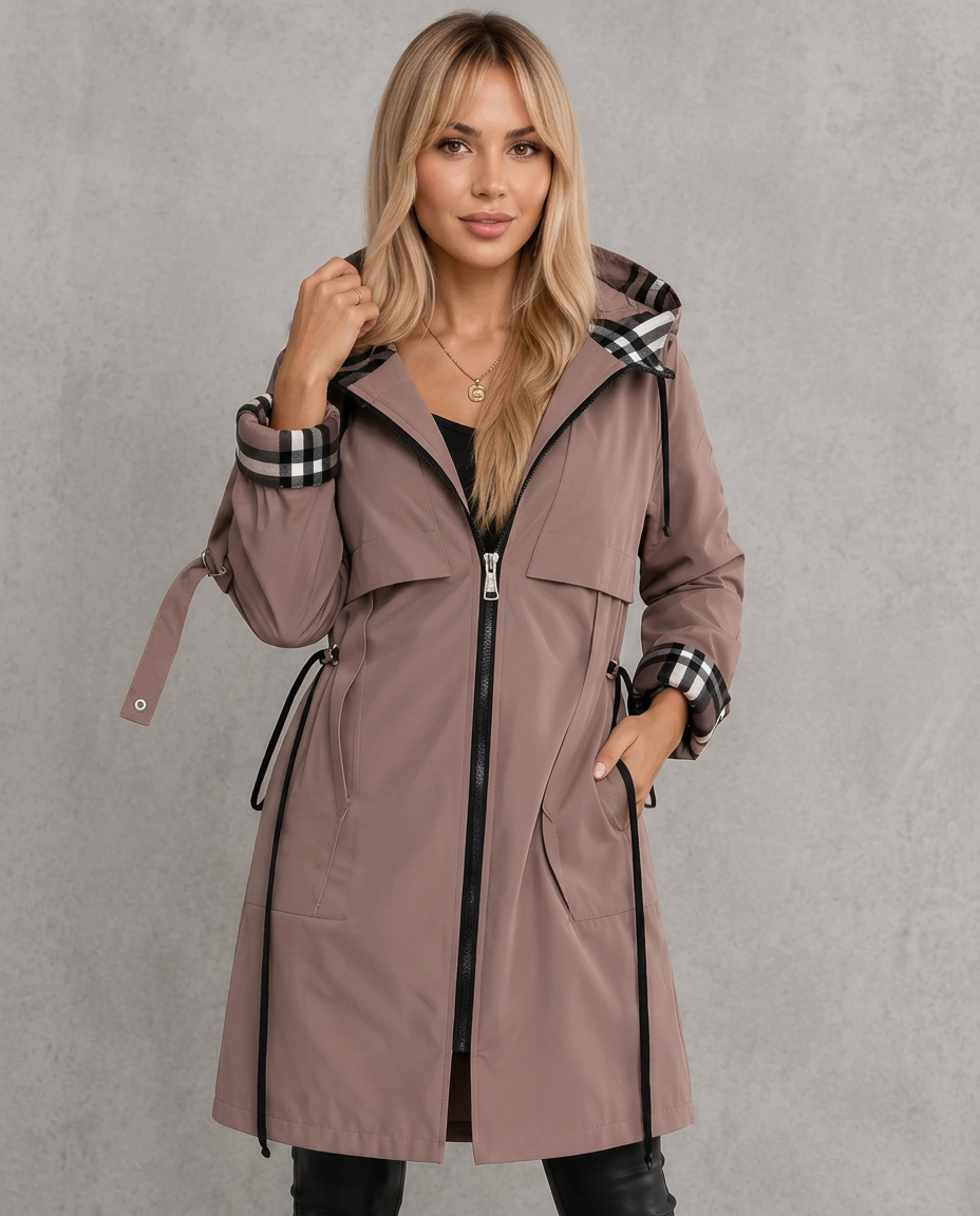 Mabel | Parka Impermeable con Capucha y Detalles a Cuadros