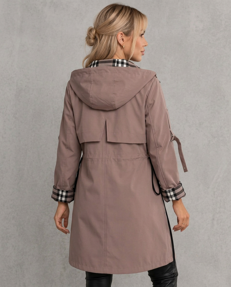 Mabel | Parka Impermeable con Capucha y Detalles a Cuadros
