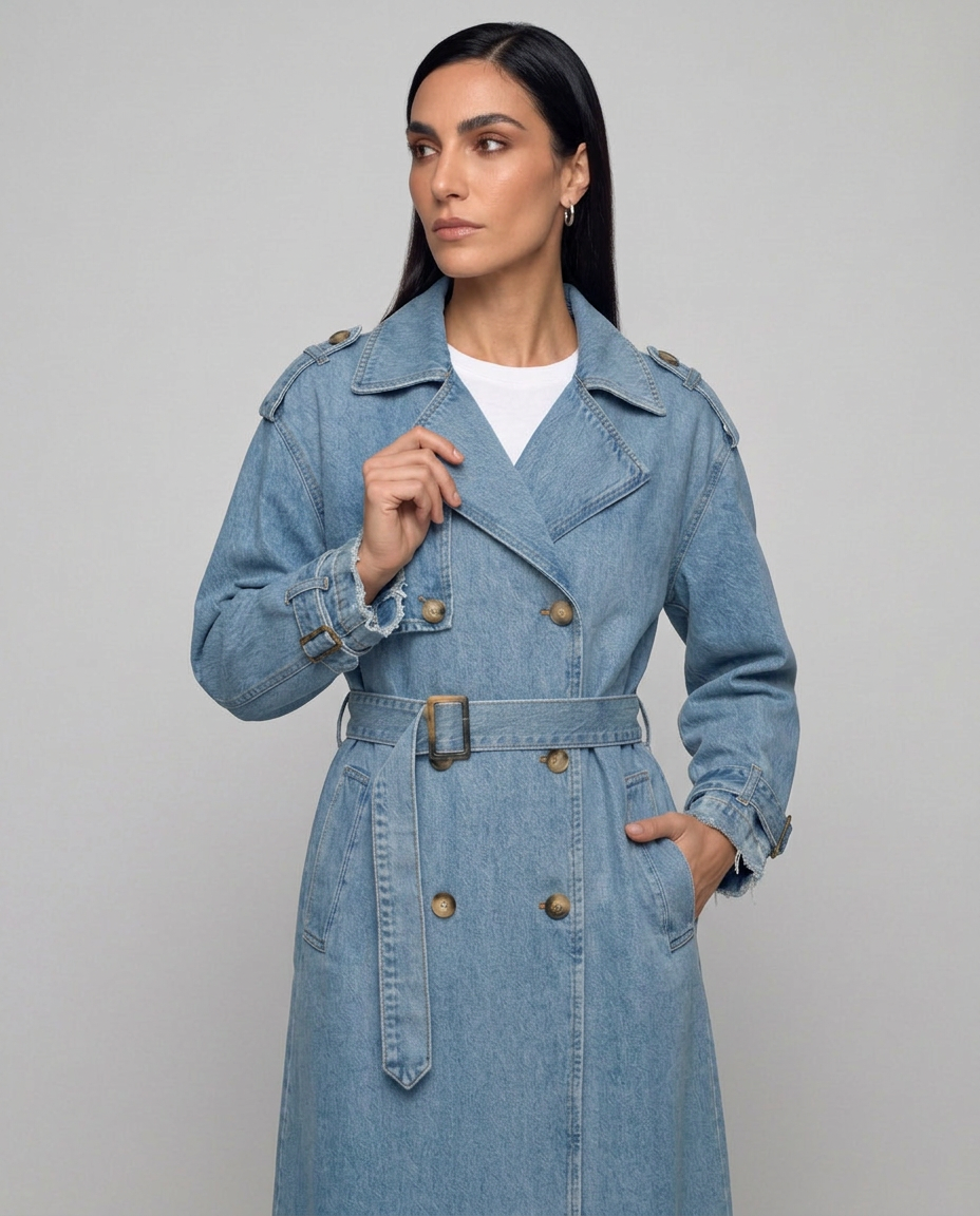 Gabardina larga vaquera con cinturón