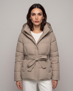 Chaqueta Acolchada Corta con Cinturón y Capucha