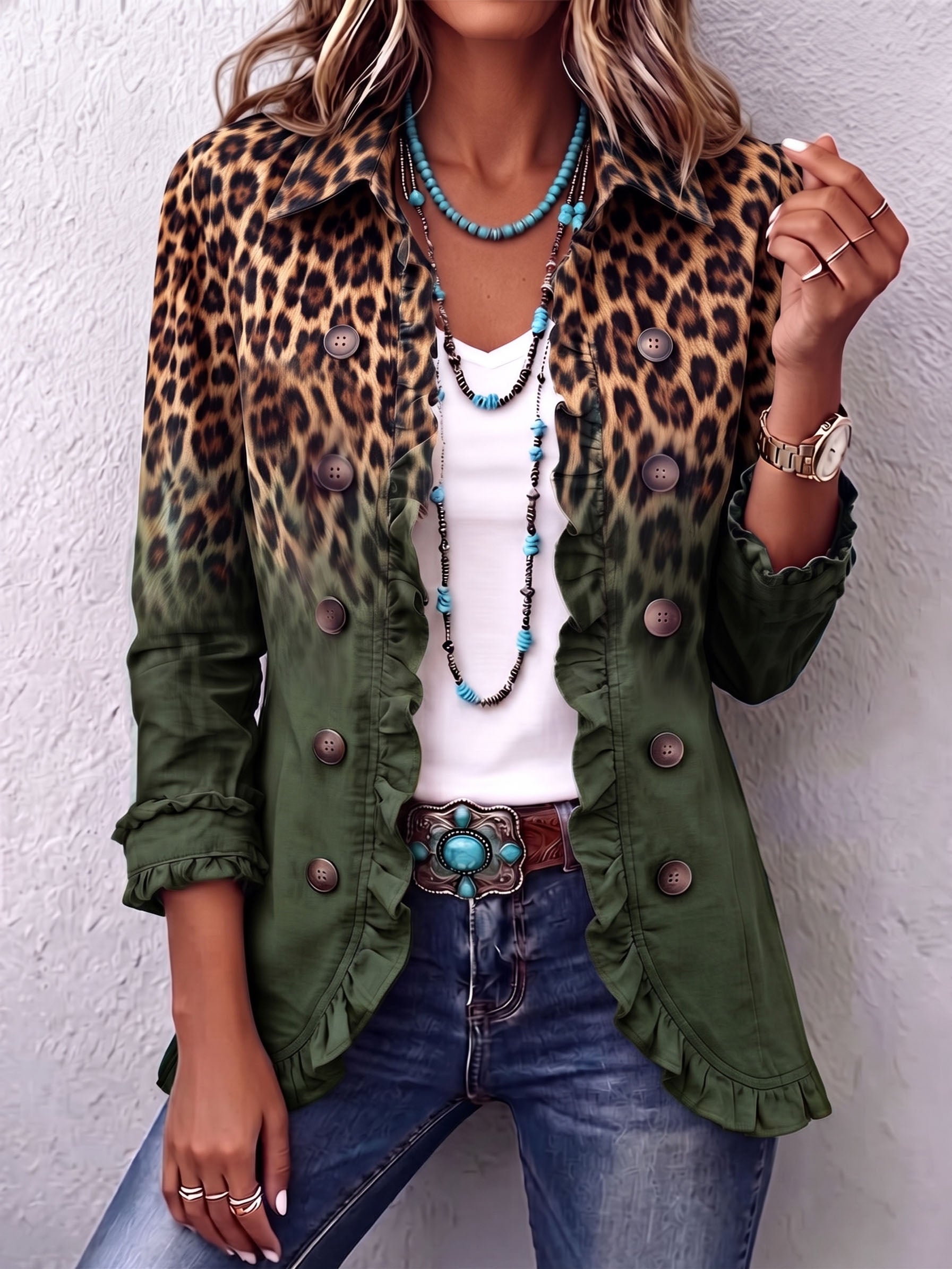 Ramona | Chaqueta Blazer Leopardo Verde Oliva