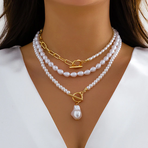 COLLAR PERLAS LUZ DORADA